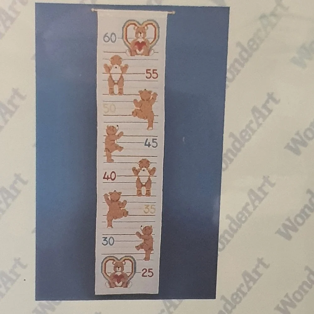 WonderArt Sweetheart Bear Grow Chart Stamped Embroidered‎ Vintage Cross Stitch